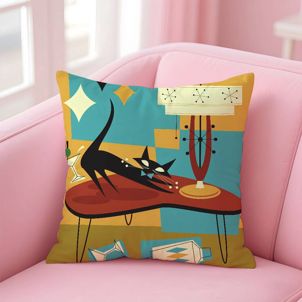 Cartoon Little Black Cat Cute Pillow Case Pattern Printed Pillowcase For Living Room Sofa Cushion Cover & Bedroom Decor