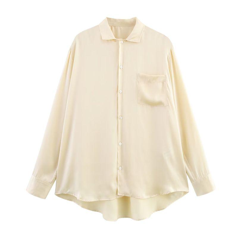 Kaslead New Arrival Women's Fashion Air Outlet Pocket Decoration Satin Shirt Casual Pants 7823147 7824147