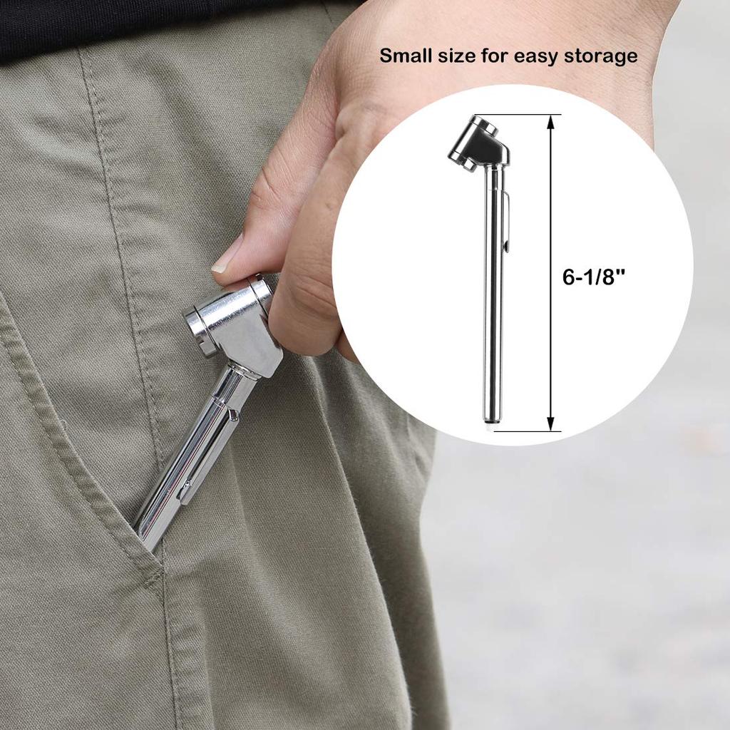 CZC AUTO Pencil Tire Pressure Gauge, Dual Head Trucks Air Gage, Accurate Mechanical Dually Chuck Wheel Service Checker, Stainless Steel Stem For Car