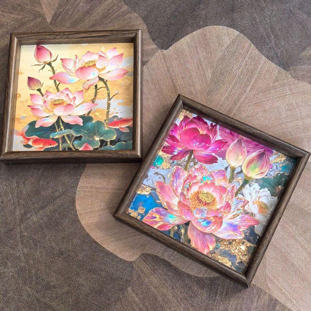 Wooden Lotus Tray Raised Frame Floral Serving Tray for Tabletop Storage Entryway Shelf Home Decor