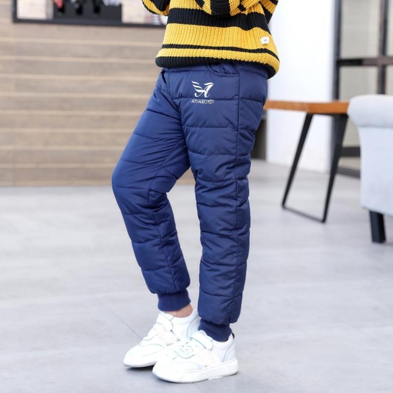 Pantaloni matlasați cu puf pentru băieți, model cu dungi pentru copii, pantaloni calzi pentru fete, pantaloni groși lungi de iarnă pentru copii, rezistenți la vânt și impermeabili