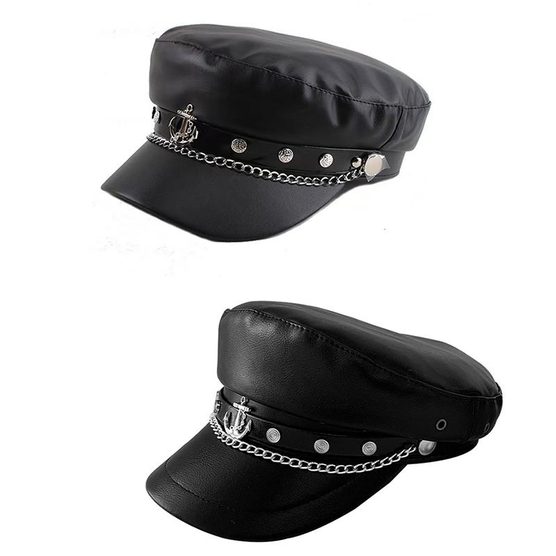 Oosaki Nana Cosplay Pu Cap Beret Vintage England Flat Newsboy Outdoor Casual Army Cap Women Alloy Badge Pography Military Hat
