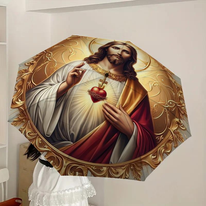 1pc Sacred Heart of Jesus Umbrella with Plastic Handle,Suitable for All Seasons Home Travel Outdoor UmbrellaDD489