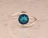 Solid 925 Sterling Silver Blue Topaz Round Gemstone Handmade Designer Ring Stacking Ring Gift For Her