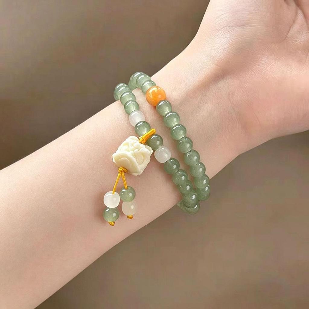 New Chinese Style Lion Dance Double Layer Stacked Beaded Bracelet Women Simple Cool Clear Sense Bracelet High Appearance Ancient Style Hand Jewelry