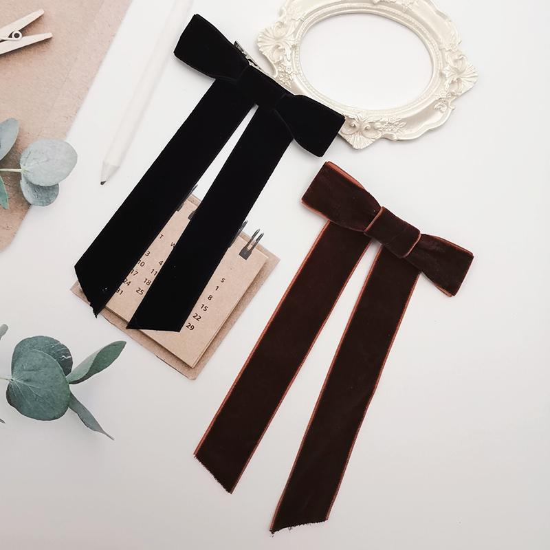 Lystrfac Vintage Schwarzes Samt Schleife Haarspangen für Frauen Langes Band Haarnadel Einfache Top-Klammer Damen Haarklammern Haaraccessoires