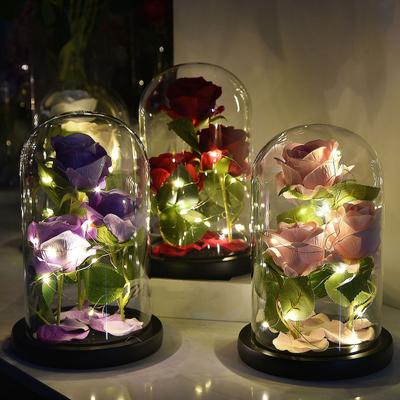 Goldfolienrose Glasabdeckung Mehrzweck-Rosendekoration in Glasdom mit schwarzem Holzsockel Romantische Valentinstagsgeschenke für Frauen Geburtstag