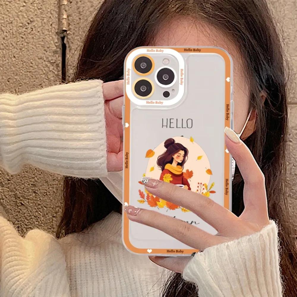 Happy Autumn Girl Pumpkin Fall Phone Case For IPhone 15 11 12 13 14 Mini Pro Max XR X XS TPU Clear Case