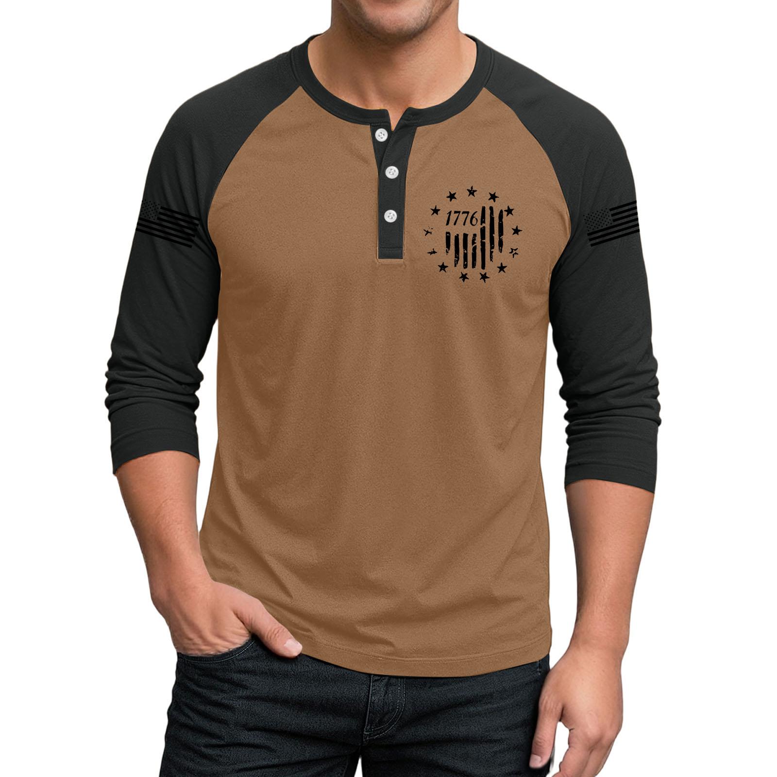 

Men Henley Neck Raglan Sleeve Seven Quarter Sleeve Shirt with Independence Day Print Casual Loose Fit Top for Everyday Wear M