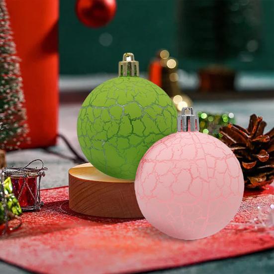 6Pcs 6cm Xmas Balls Crack Texture Easy Hanging Festive Bright Color Plastic Christmas Baubles Pendants Party Supplies