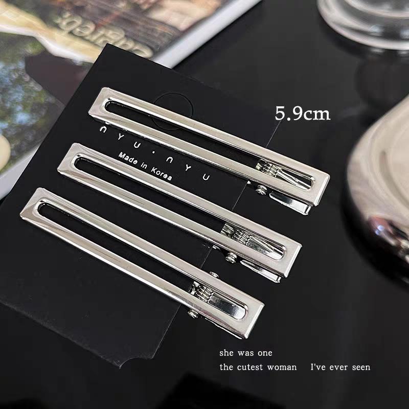 Silver Hollow Metal Hairpin for Women - Duckbill Clip for Forehead & Side Bangs