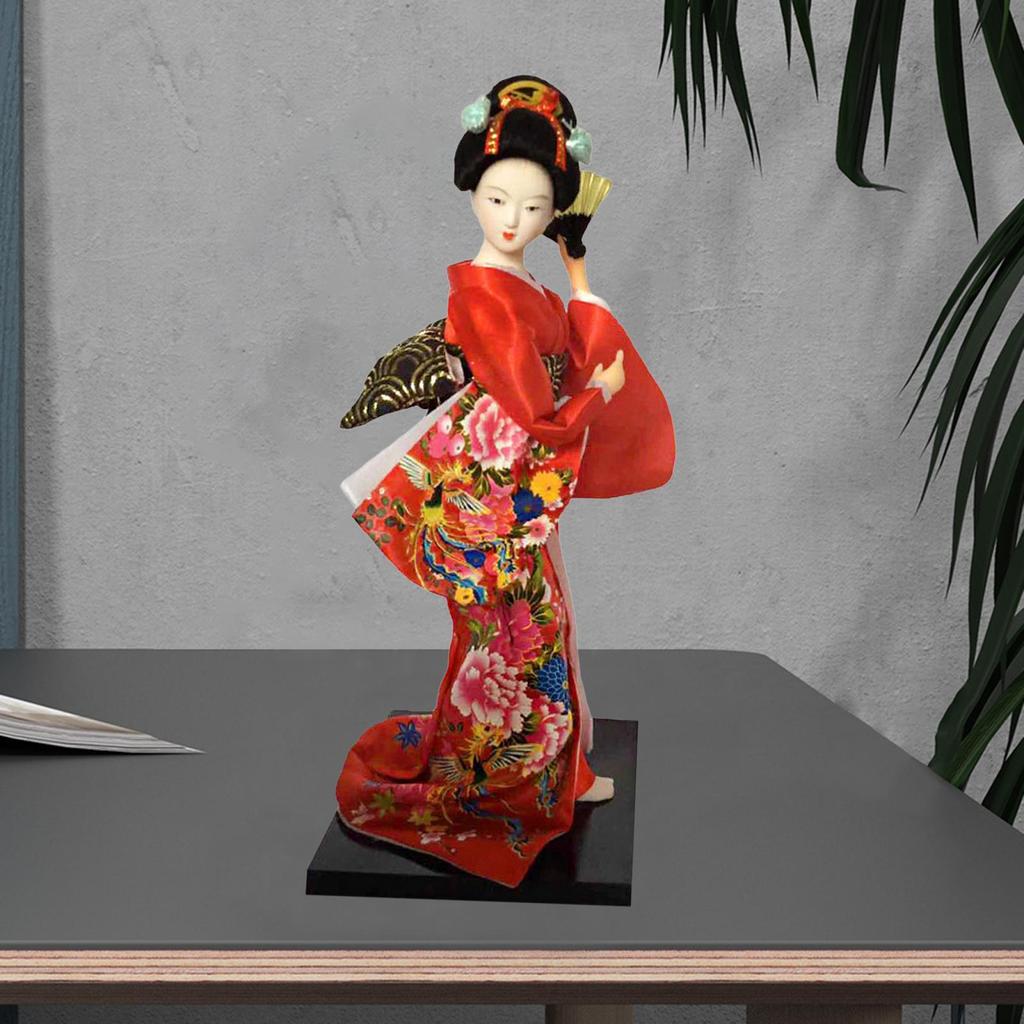 Japanese Geisha 9" Free Standing Oriental Ancient Kabuki Girl Statue Kimono Dolls Ornament for Shelf Table Home Office Decor
