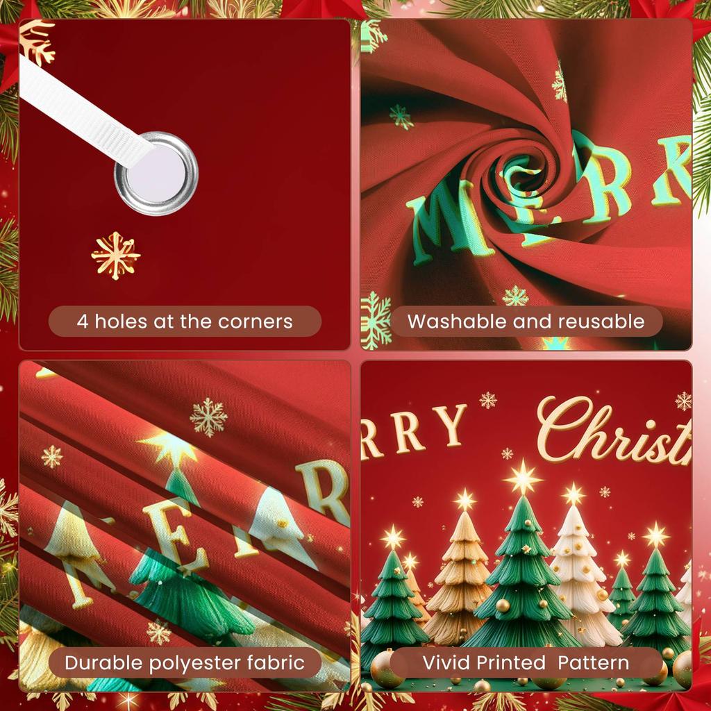 Christmas Event Banner Golden Ornaments Merry Christmas Banner Christmas Photo Banner Colorful Decor For Family Party Indoor
