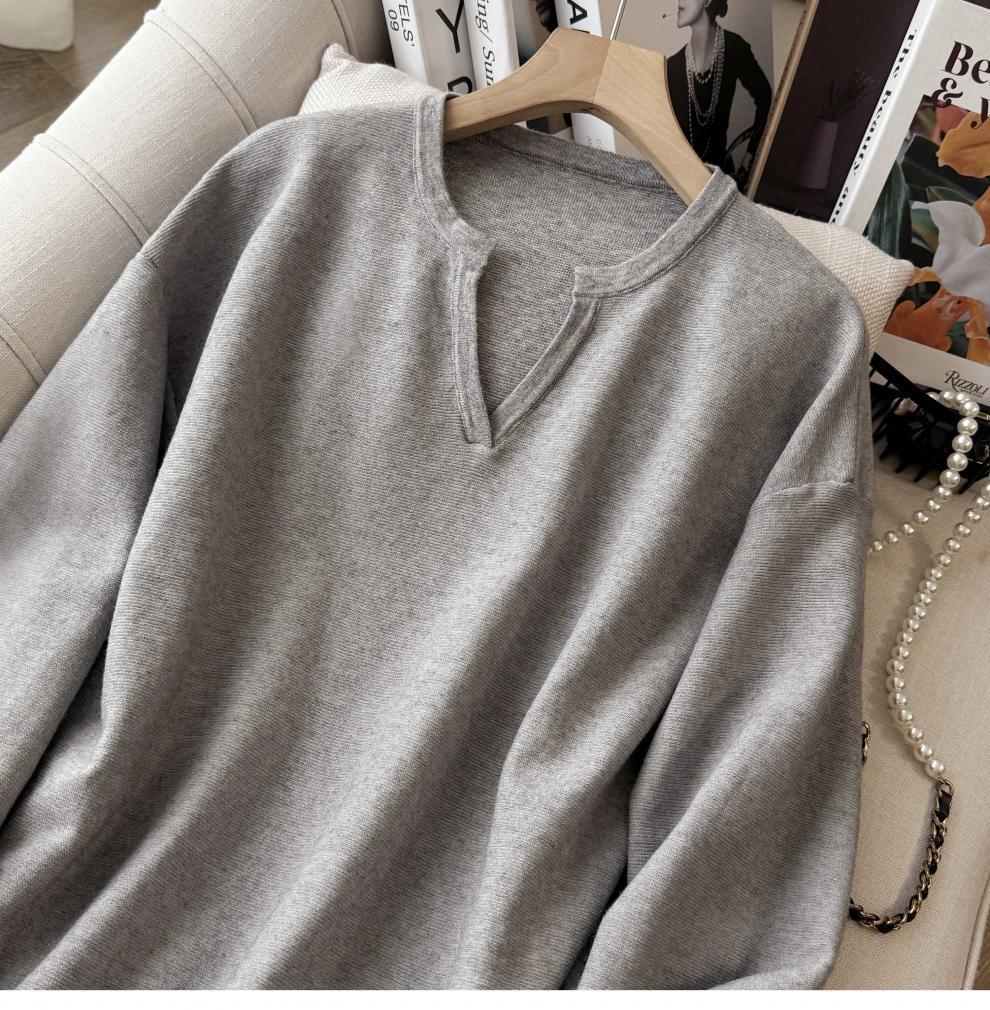 Women's V-Neck Knit Set - Autumn Fashion, Solid Color Two-Piece Trousers and Top
