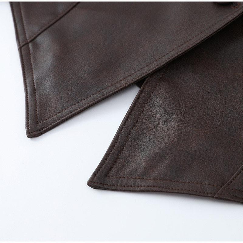 2024 Retro Lace-up Faux Leather Jacket with Lapel Shawl - Women's Casual Winter Fashion