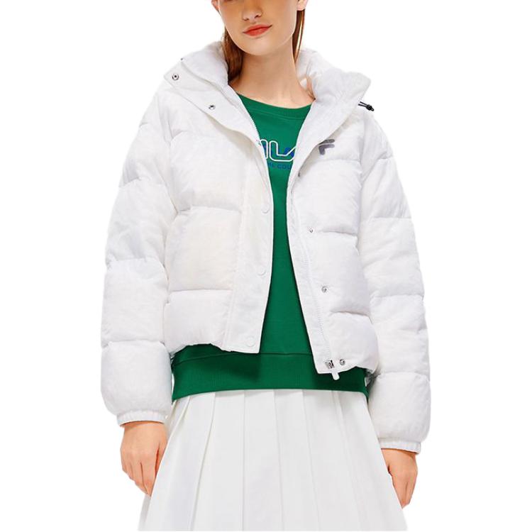 FILA Fusion Solid Color Loose Lightweight Warm Hooded Long Sleeve Puffer Jacket Women outerwear White T11W243902F-WT