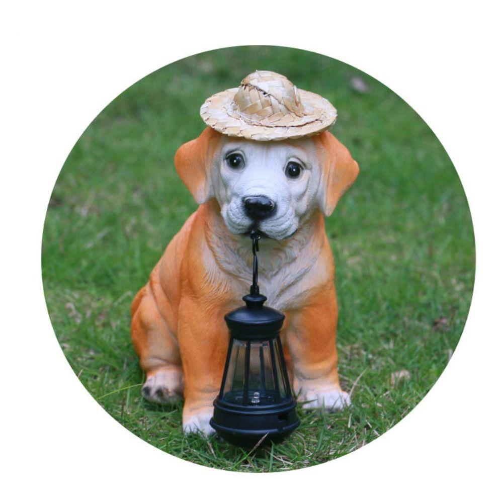 Creative Dog Solar Ornament Resin Animal Sculptures Lamp Puppy Statue Light  Courtyard