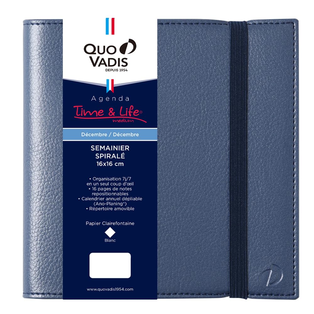 

Ежедневник Quo Vadis и жизнь начинаются в декабре, квадратный размер, металлический французский синий QUOVADIS qv540mbl [издание 2025 года] Время 16x16 (Еженедельная вертикальная,