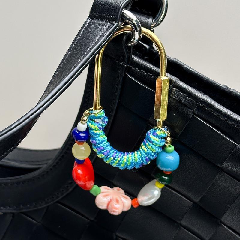 Kawaii Bead Chain Heart Keychain Colorful Fashion Bag Charm Anti-lost Car Key Holder Accessory for Women Present