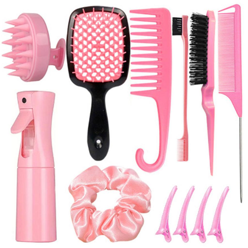 12pcs Hair Styling Combs Set With Airbrush Empty Bottle and Hair Rings Suitable for Wet and Dry Hair