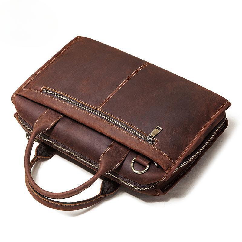 Leather Men's Bag Crazy Horse Leather Vintage Shoulder Bag Men's Briefcase Business Fashion Handbag
