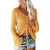 Womens Sweet Drawstring Knit Top Loose V-Neck Cotton Sweater Lightweight Long Sleeve Blouse