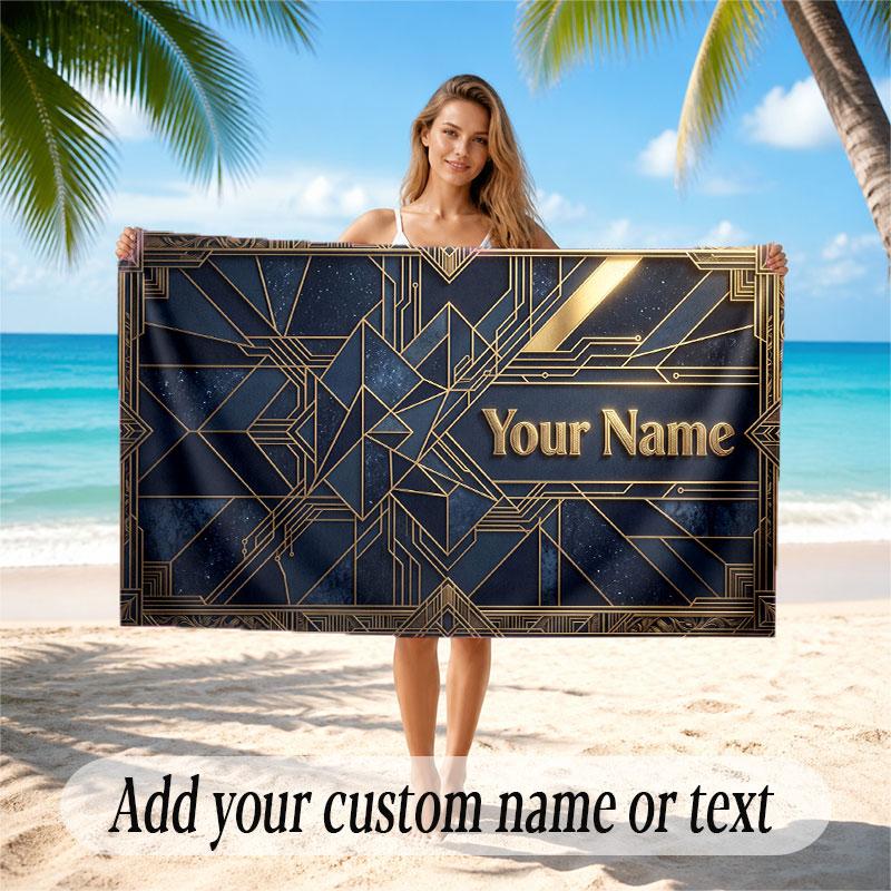 Decorative Artwork Theme Soft Beach Towel Personalized Custom Name Text Towel Portable for Beach Pool Travel