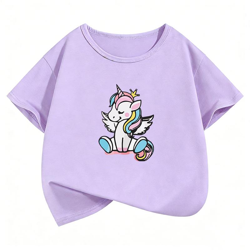 Summer Spring Kawaii Short Sleeve Angel Unicorn T Shirts Funny Manga Kids Childrens Tshirt Boys Girls Casual Top Tee