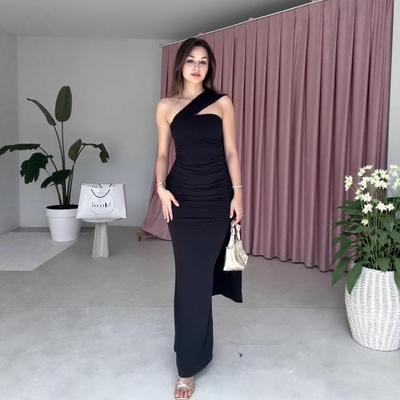 2025 Summer Elegant Strapless One-Shoulder Backless Slimming Ribbon Long Dress for Women