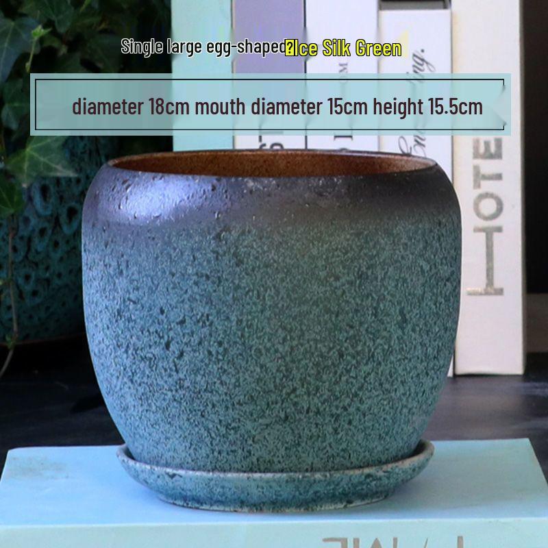 Breathable Ceramic Flower Pot with Tray for Gardenia and Succulents, Chinese Style, Large and Durable for Balcony Use.