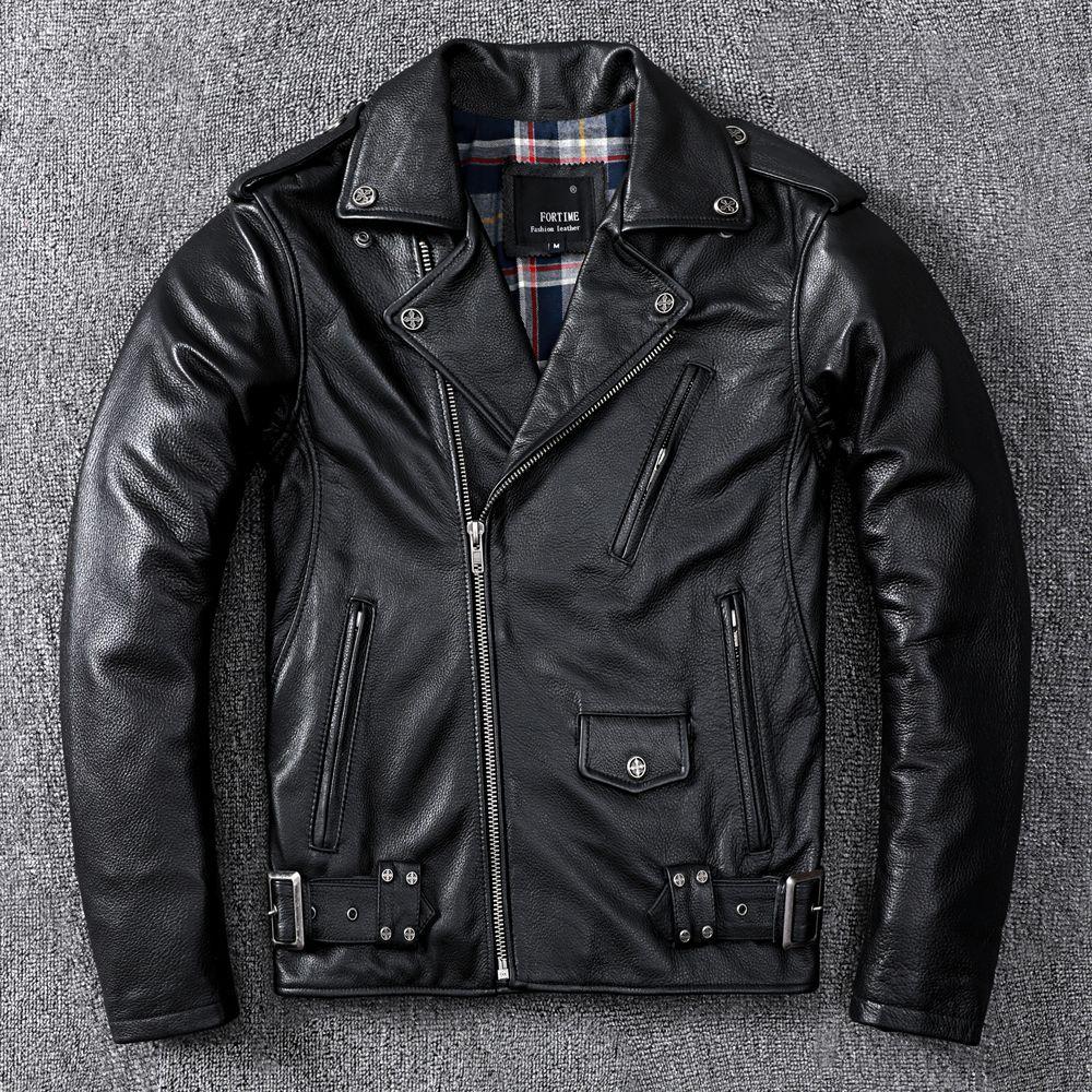

First Layer Pure Cowhide Genuine Leather Men s Short Motorcycle Suit Slim Leather Jacket S чёрный