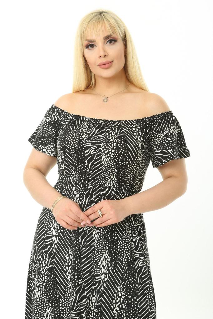 Women's Big Size Dress Madonna Collar Strap Symmetrical Striped Pattern Dress