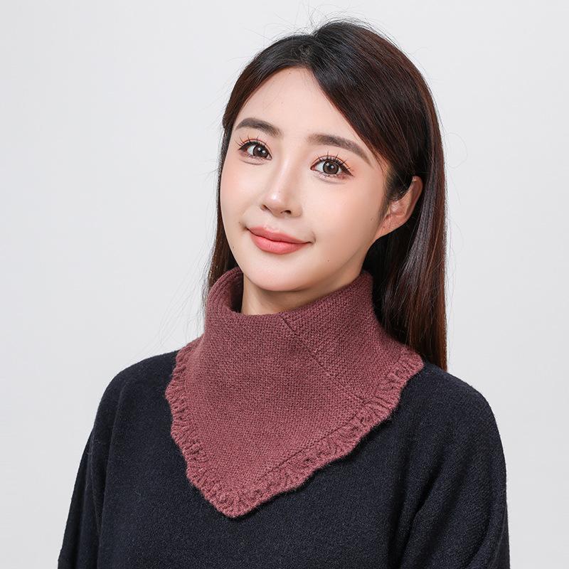 Woman Knitted Ring Scarf Detachable Collar Winter Warm Turtleneck Neck Cover Korean Triangle Scarf Solid Color Muffler 29*26Cm