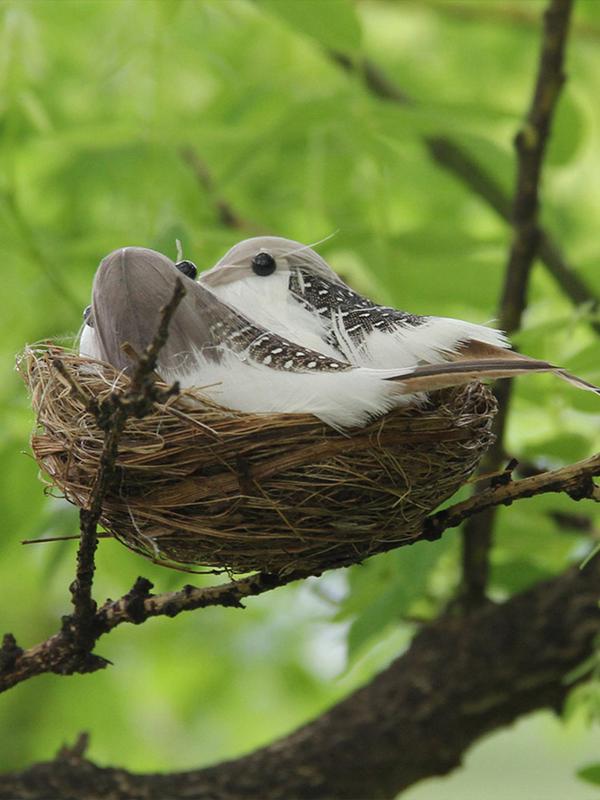 Artificial Bird Nest Artificial Craft Birds Realistic Feathered Birds with Nest And Birds Egg for Garden Parties Lawn Decor
