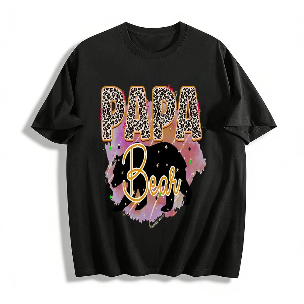 Leopard Print Papa Bear Graphic Tee Men s Casual Crewneck Top Pure cotton T-shirt XXS