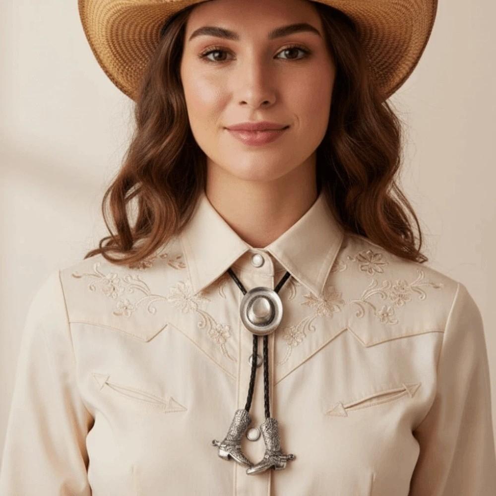 Zinc Zinc Alloy Cowgirls Shirt Neck Pendant High-end Leather Rope Tie Decor Cowboy Hat Boots Necklace Daily
