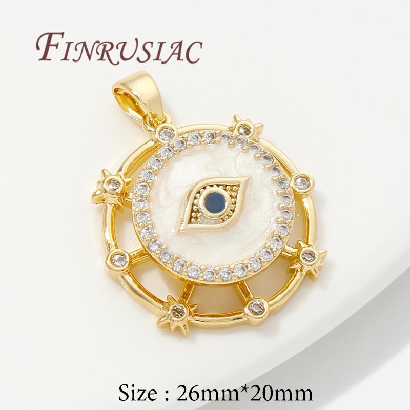 Accessoires de Collier DIY Plaqué Or Véritable 18K Pendentifs Œil Maléfique en Zircon Bleu Breloques Pour Fournitures de Fabrication de Bijoux Pendentif Fleurs