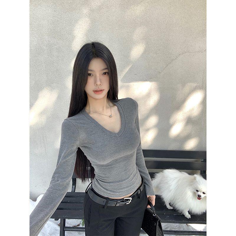 2025 V-Neck Long-Sleeve T-Shirt: Spring/Autumn Basic Slim Fit