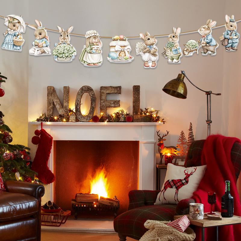 Easter Bunny Banner Vintage Style Happy Easter Bunting Garland Home Decor Party Supplies Photo Background For Celebration Wall