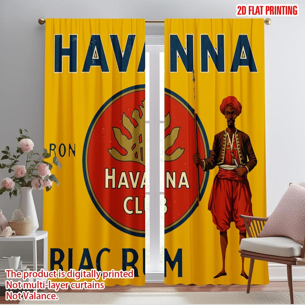

2pcs 2D flat printing Curtains Havana Club Ron 100% Polyester Without Electricity 0 Use for General Festive and Winter Holiday 52.50×116.00 CM 2pcs