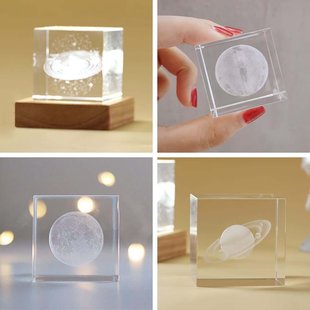 HIGHAWK Kristallglas Briefbeschwerer, Nachttischlampe, USB-Dekoration, Geschenk, Figur, 3D-Skulptur mit Sockel, Tischlampe, Schreibtischlampenfuß (Globus und Sockel)