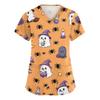 Women's V-Neck Short Sleeve Scrub Top with Pockets, Halloween Print Work Shirt for Clinic and Daily Wear