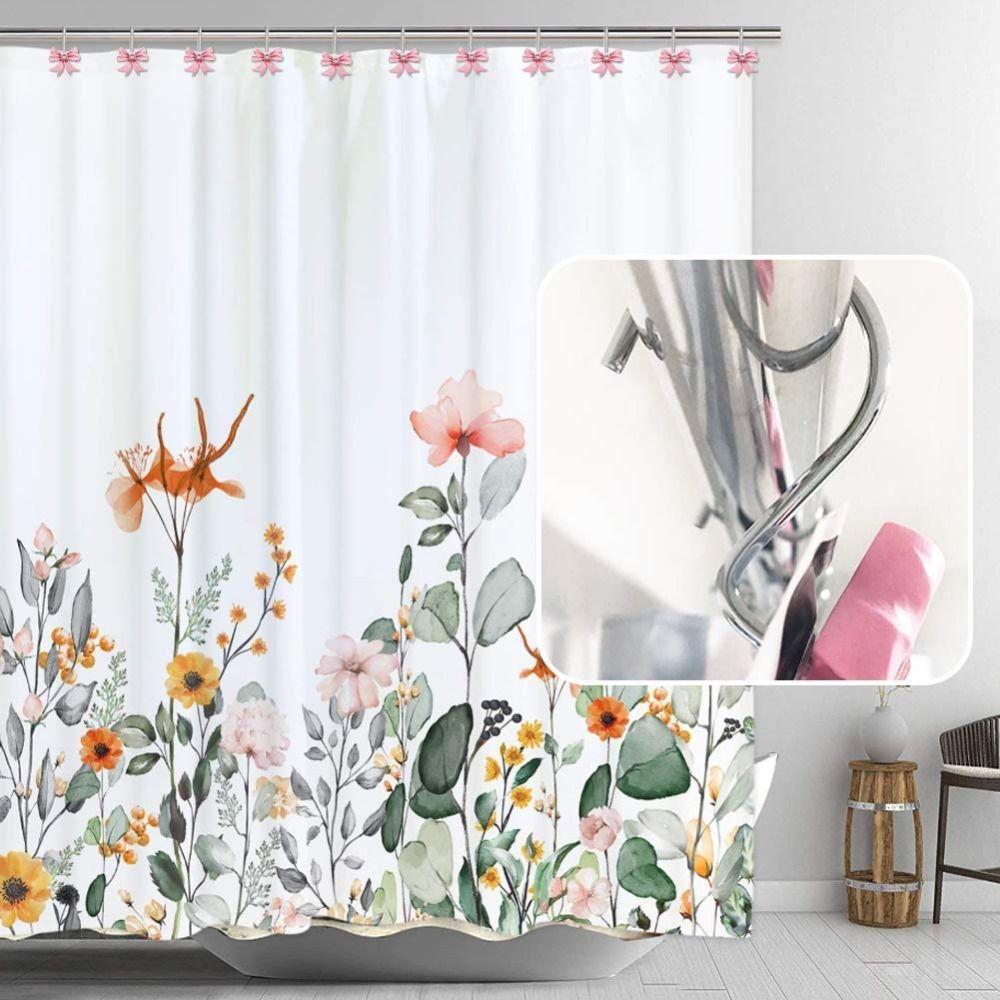 12PCS Set Durable Pink Bow Knot Hooks Resin Shower Rings Art Decors Pink Bathroom Decor  Bathroom