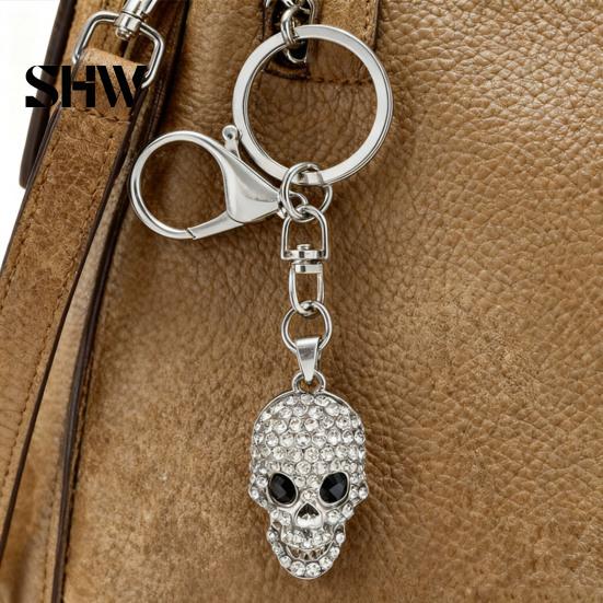 Heavy Duty Metal Key Ring Bling Rhinestone Skull Keychain, Halloween Gothic Pendant Keyring Pendant, Handbags Backpacks Purse Charm Accessory Keychain