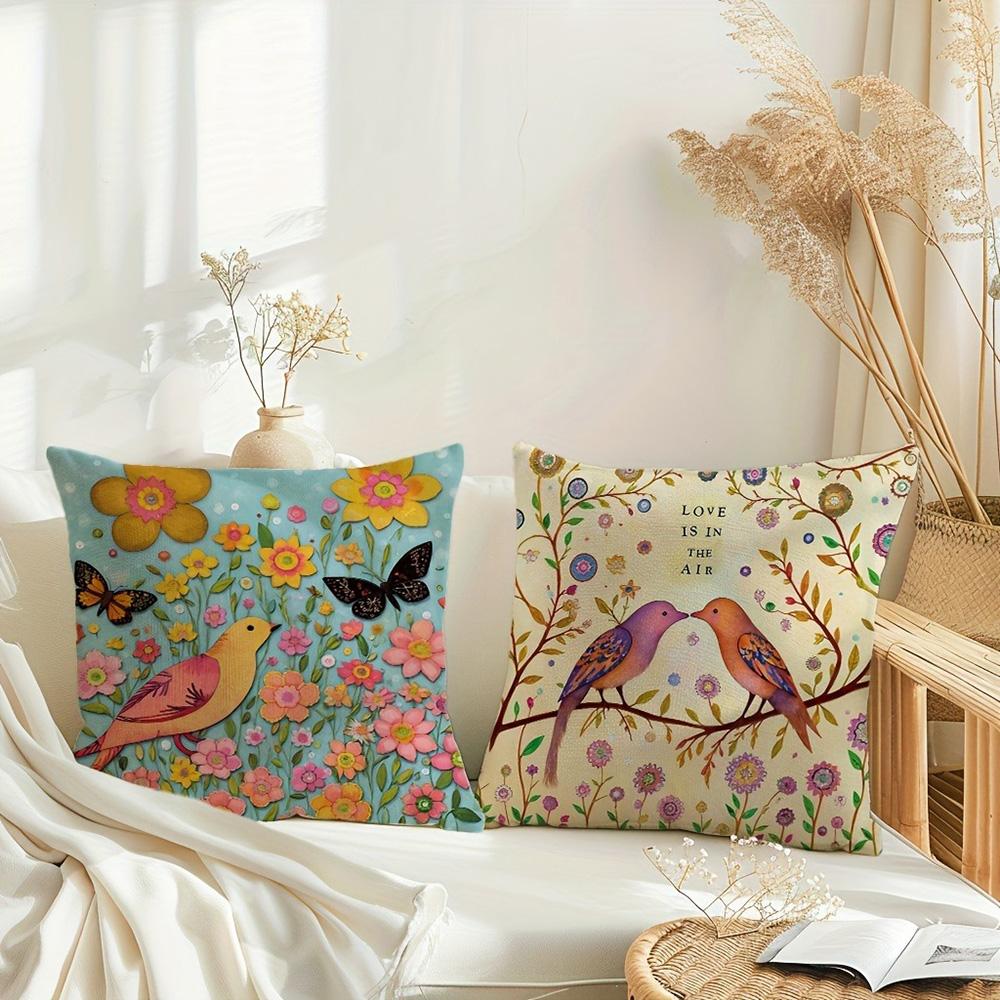 Colorful Floral and Bird-Printed Pillowcases: Add a Touch of Nature's Charm! Sofa Cushion Cover Home Room Decoration