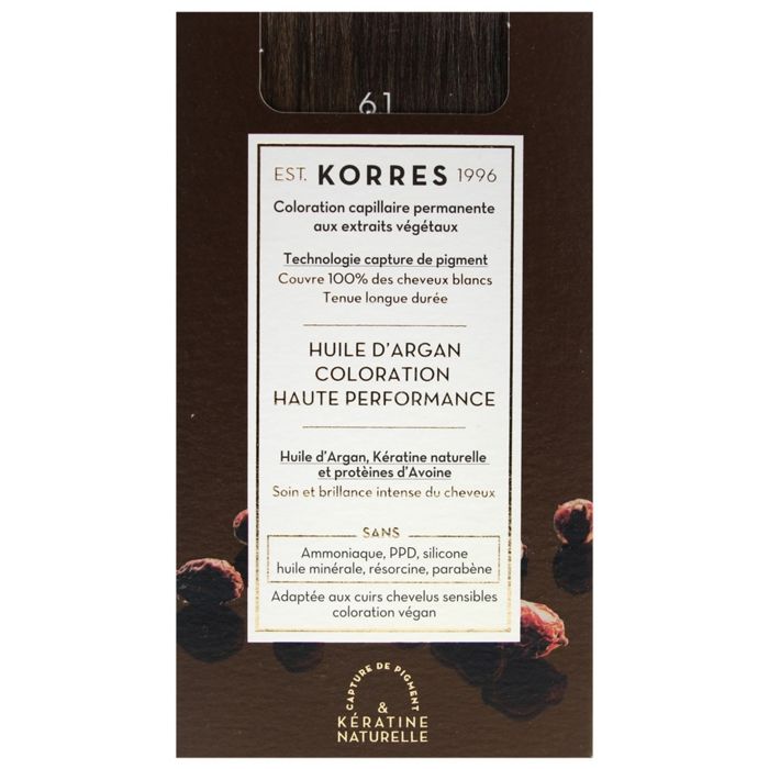 Coloration Permanente - KORRES - Blond Foncé Cendré 6.1 - Sans ammoniaque - Tous types de cheveux - Crème