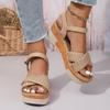 Plus Size One-Strap Wedge Sandals for Women with Buckle & Woven Strap - Lightweight Beach Shoes
