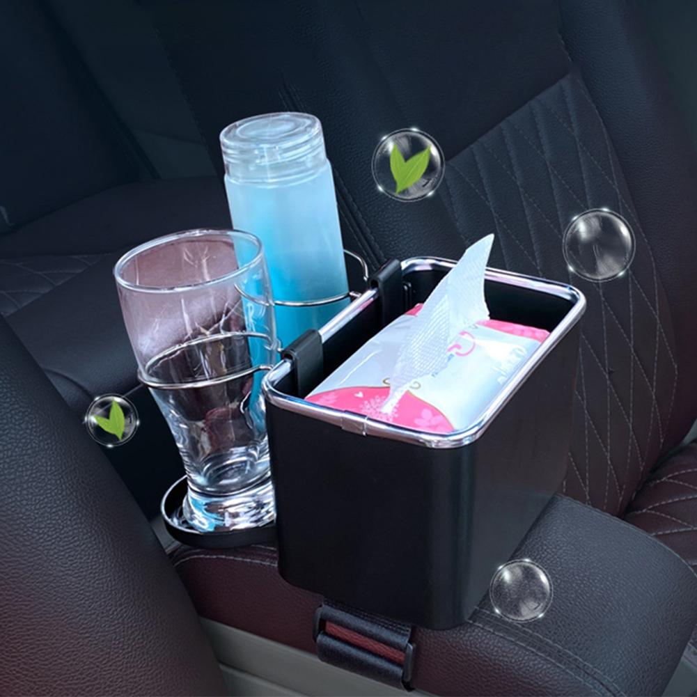 Car Armrest Storage Box with 2 Cup Holders Multifunctional Car Storage Box with Cup Holder for Phone Tissue Cup Drink Holder