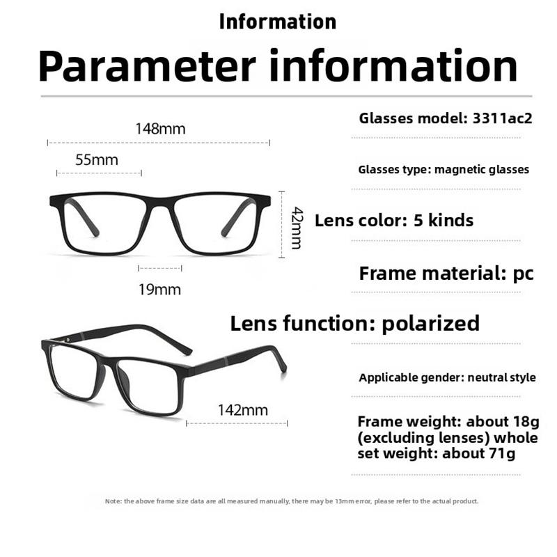 Magnetic Clip-On Polarized Sunglasses Night Vision Driving Glasses Clip-On Sunglasses Myopic Glasses Transparent   Grey Frame