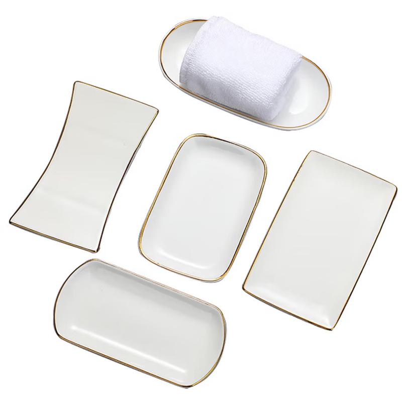 SIFAR Gold Rim Ceramic Rectangular Towel Tray